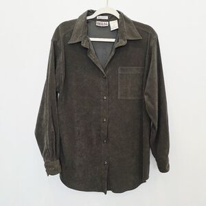 Bill Blass Jeans Vintage Stretch Olive Green Suede Button Up Women Shirt Size M